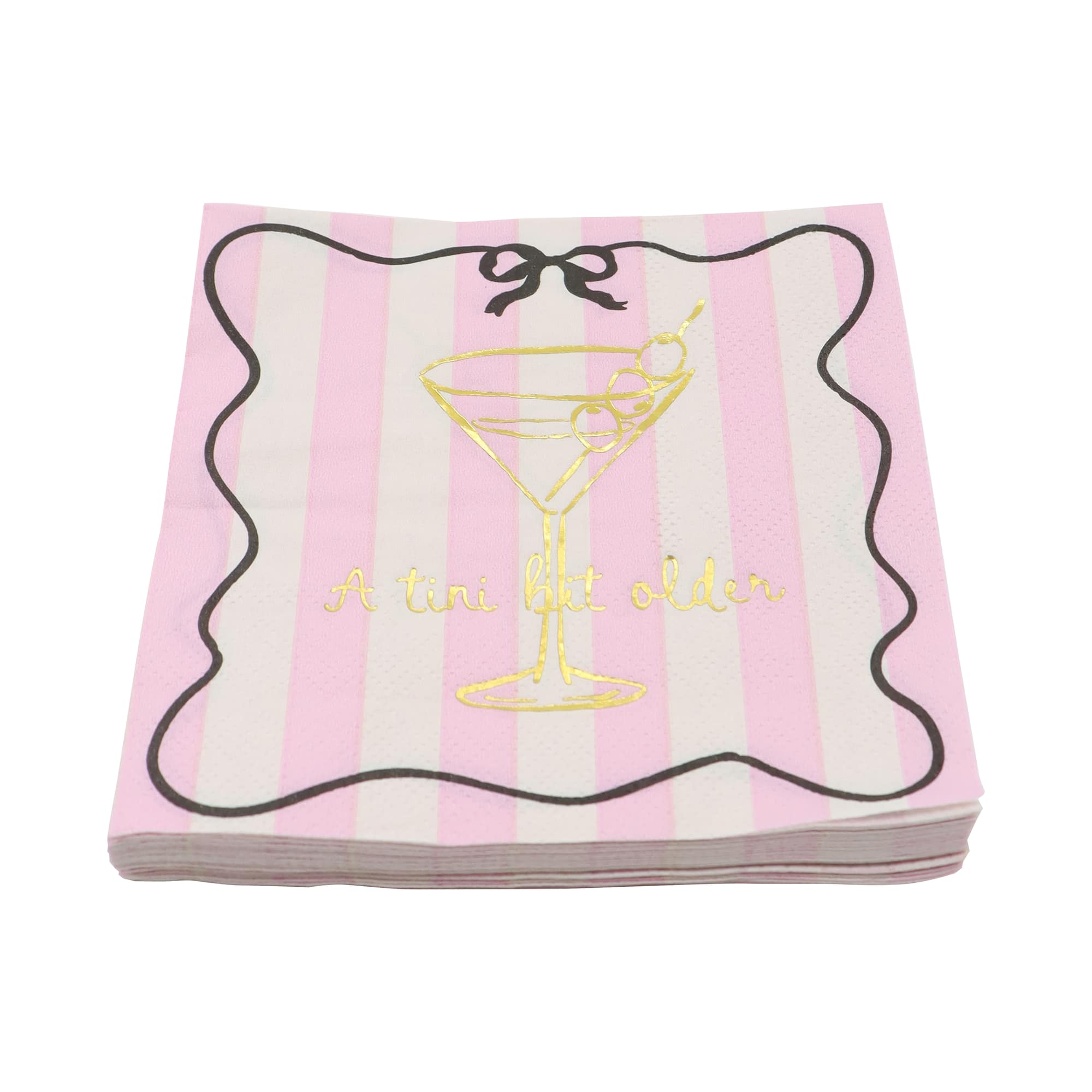 24 Packs: 20 ct. (480 total) Pink Stripes Tini Bit Older Paper Beverage Napkins by Celebrate It™